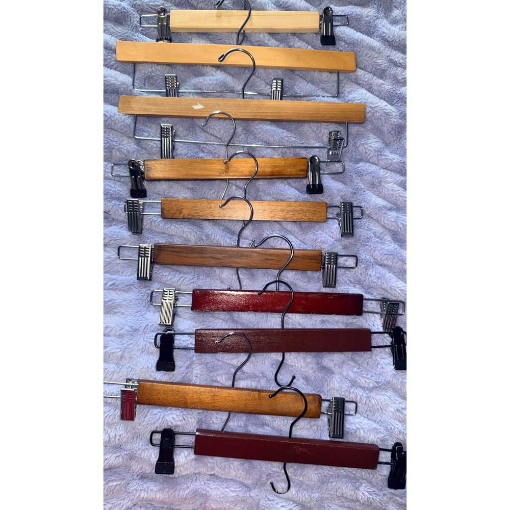 10 Pc Lot of Wooden Pants Skirt Hangers With 360° Adjustable Swivel Hook
